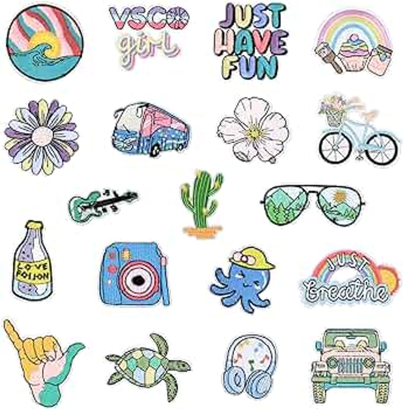 Puideon 19pcs Summer Tropical Beach Iron on Patches,Cute Hawaiian Patches for Girls Clothes Jeans Jackets Backpacks Hats,Vintage Sew on Embroidery Applique Repair Patches Clothing DIY Crafts