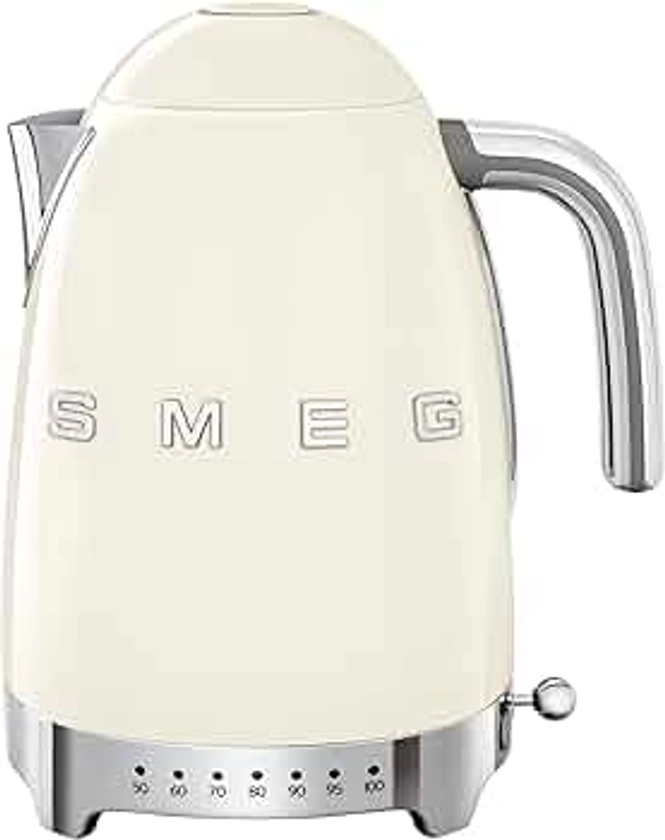 Smeg 50's Retro 7 Cup Stainless Steel Variable Temperature Electric Kettle with 7 Temperature Settings, Led Display, Swivel Base and Keep Warm Function Cream KLF04CRUS