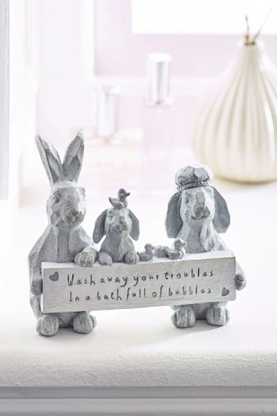 Grey Bathroom Bunnies Ornament