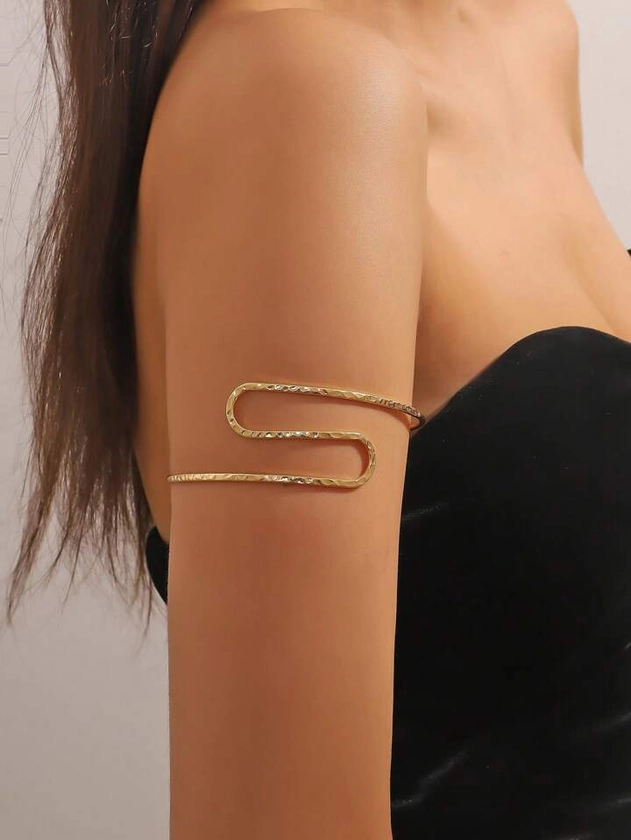 1pc Fashionable Metal Armlet With Geometric & Hollow Out Design, Punk Style Bracelet For Women | SHEIN USA