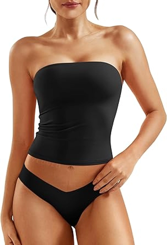 YEOREO Sophie Women Sexy Long Tube Tops Double Lined Basic Y2K Summer Cute Strapless Fitted Bandeau Going Out Crop Top at Amazon Women’s Clothing store