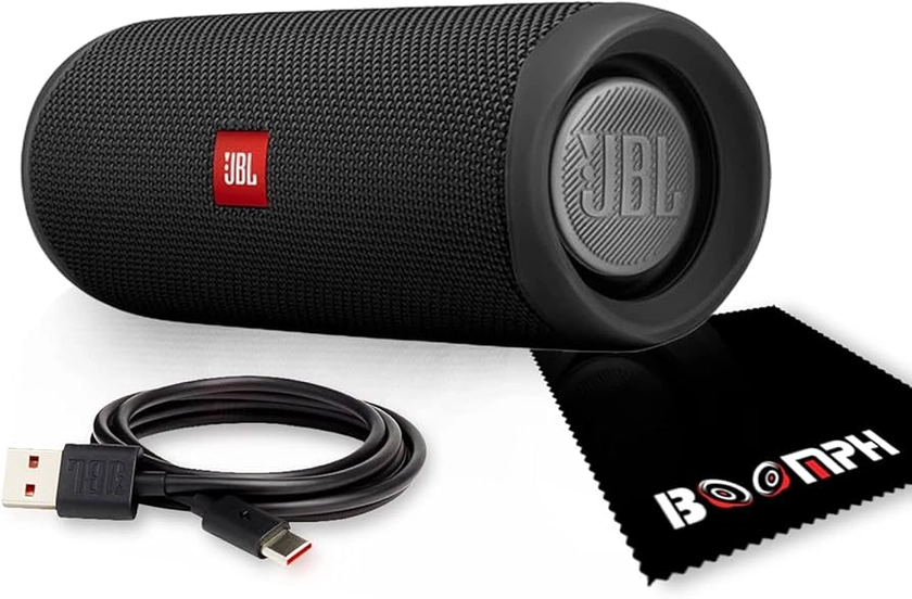 JBL Flip 5: Portable Wireless Bluetooth Speaker, IPX7 Waterproof - Black - Boomph's Comprehensive Ultimate Performance Cloth Solution for Your On-The-Go Sound Experience