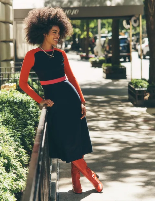 Sam Colourblock Knitted Dress - Navy, Rouge Colourblock | Boden UK