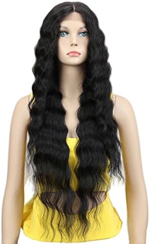 Joedir Lace Front Wigs 30'' Long Wavy Synthetic Wig 4.5" Deep Part HD Transparent Lace For Women 130% Density Wigs(BLACK COLOR)