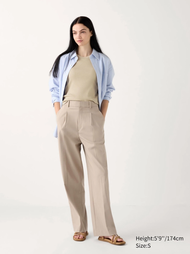 Women's Pleated Wide Trousers (Long) | UNIQLO PL