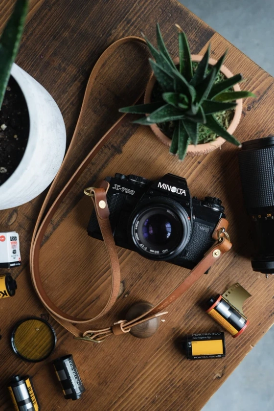 Slim Adjustable Leather Camera Strap with Brass Buckle | The  No. 02
