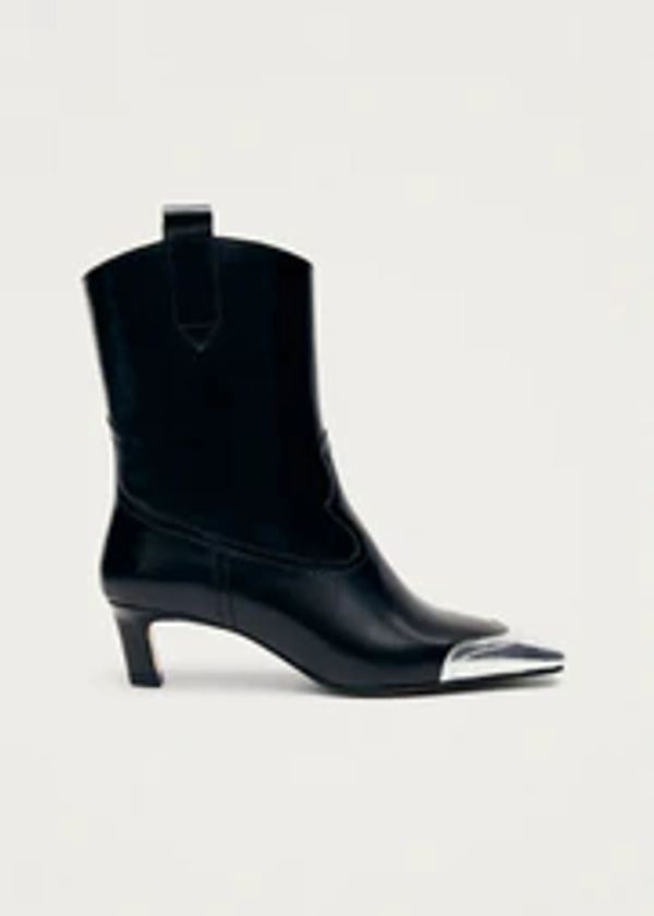 Hudson Shimmer Bicolor Black Silver Leather Ankle Boots | ALOHAS