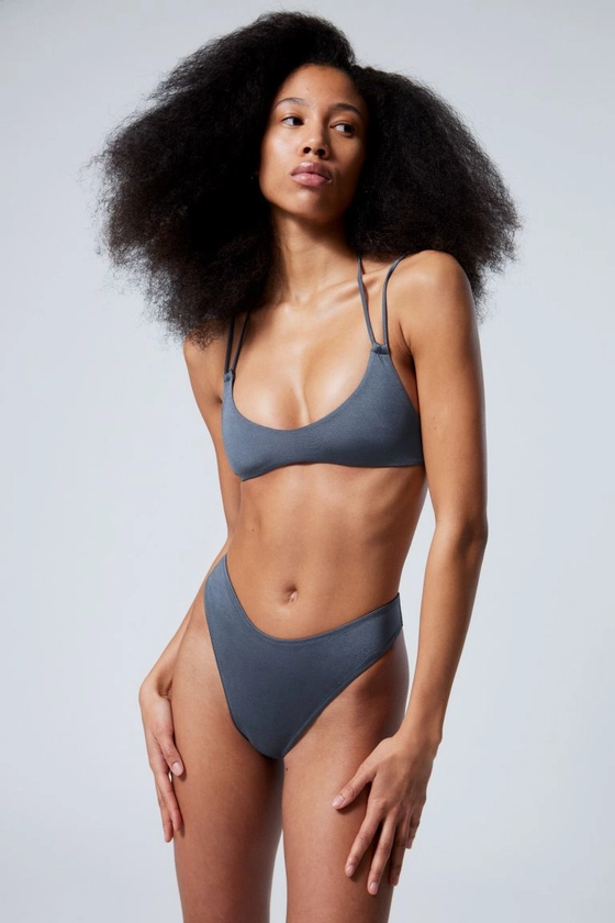 Bikinibroekje met ronde tailleband - Blauw met glans - DAMES | H&M NL