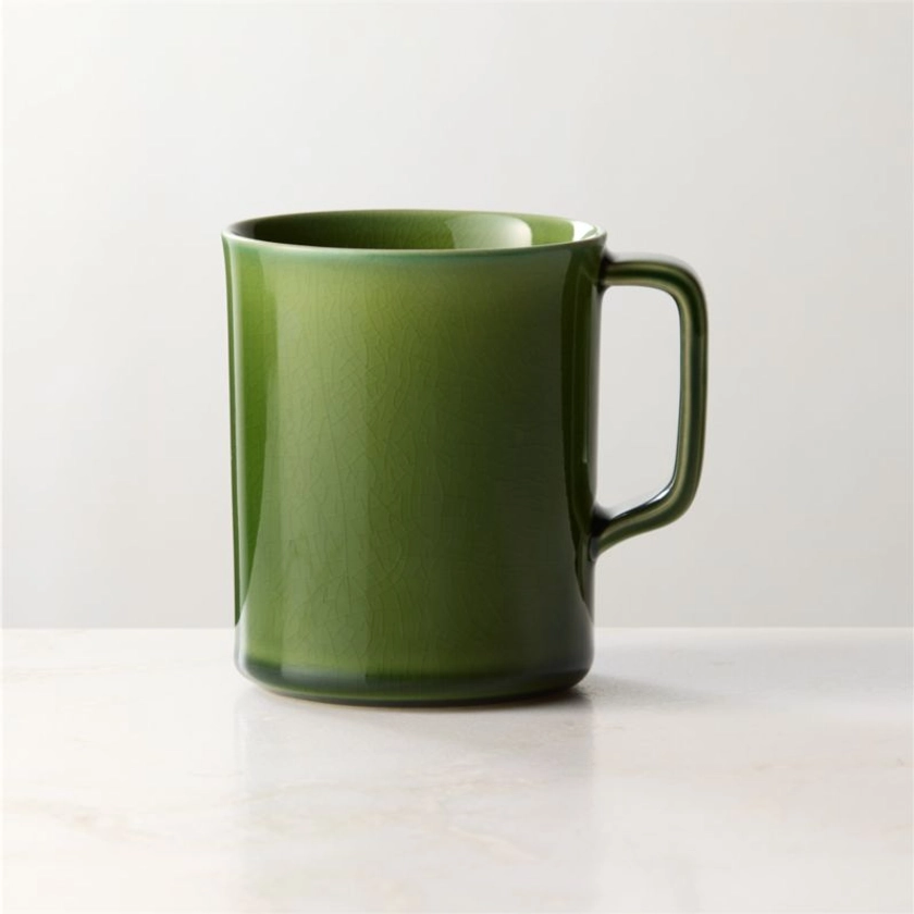 Frette Green Coffee Mug Large with Crackled Glaze + Reviews | CB2