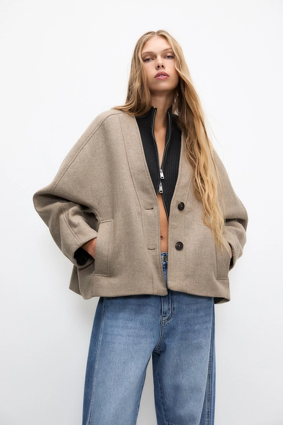 Manteau court en mélange de laine