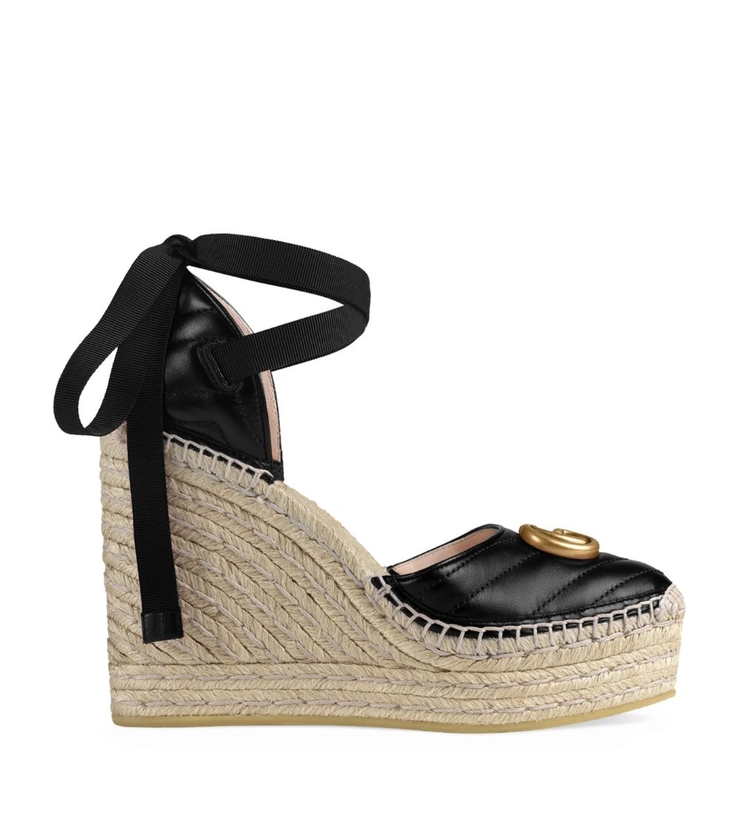 Womens Gucci black Leather Platform Espadrille Wedge Sandals 120 | Harrods # {CountryCode}
