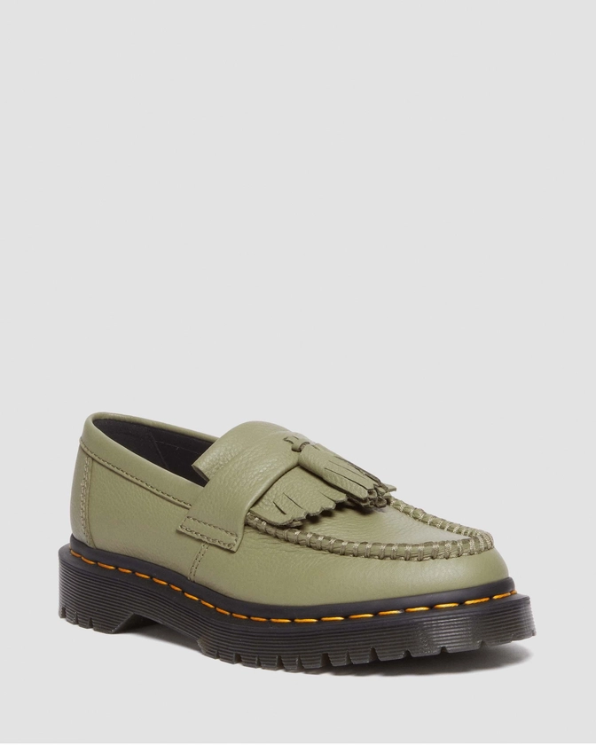 Adrian Virginia Leather Tassel Loafers in Muted Olive | Dr. Martens