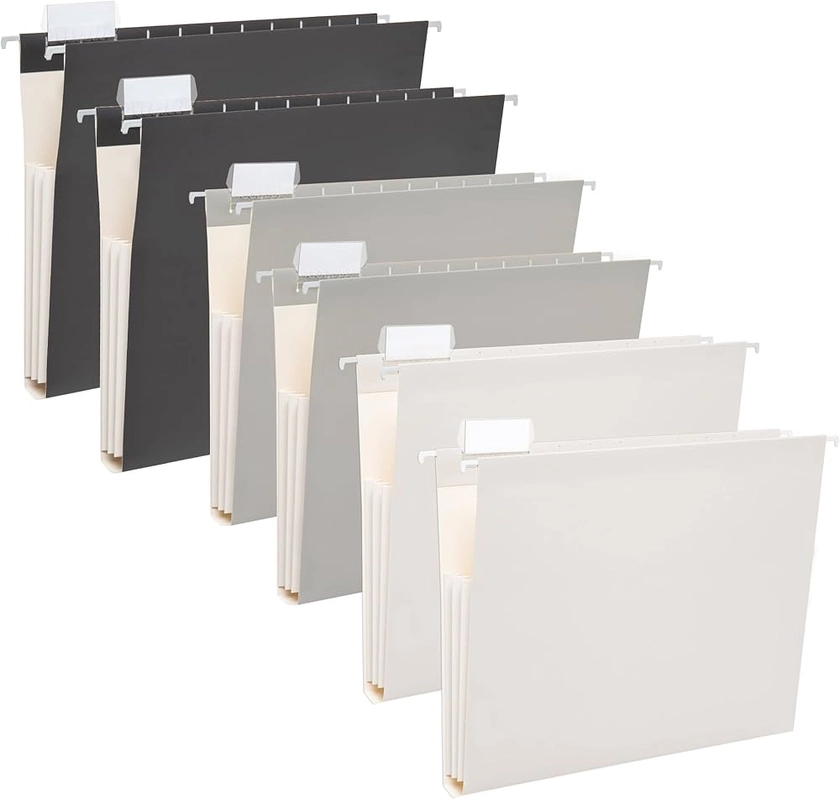 Amazon.com : Y YOMA 6 Pack Extra Capacity Hanging File Folders Letter Size Accordion Decorative Reinforced File Folder Cute Colored Expandable Folder for Office Home with 1/5-Cut Adjustable Tabs, Ash Grey : Office Products