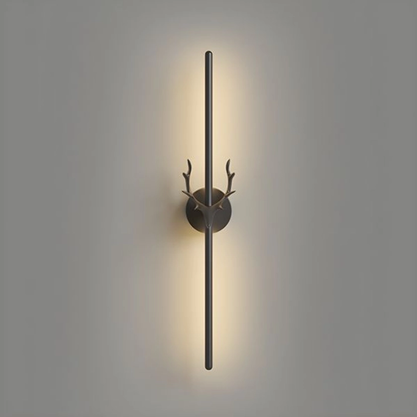 Applique Linéaire en Aluminium Design de Cerf LED Lampe Murale Style Nordique pour Chambre - 220V-240V Noir 80,01cm
