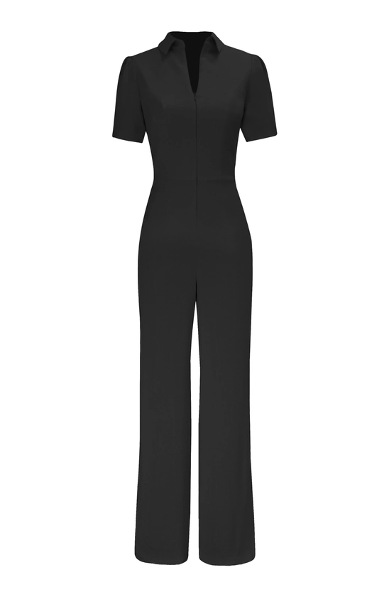 Gloria Black Zip Neck Wide Leg Jumpsuit by Dress the Population