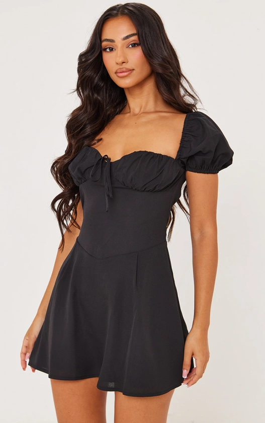Petite Black Short Sleeve Mini Dress | Petite