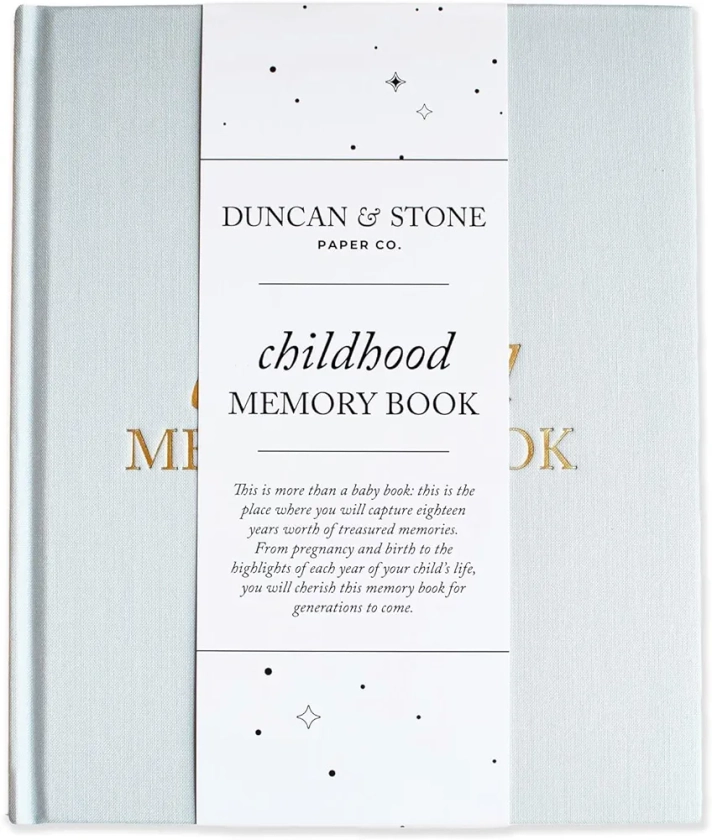 Baby Book Childhood Journal (Sky Blue, 175 Pages) by Duncan & Stone - Milestone & Child Memory Book from Pregnancy to Year Eighteen – Childhood Memories Journal for Parents