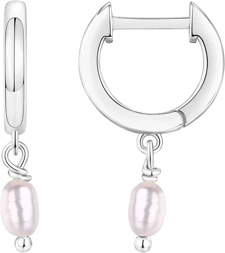 Amazon.com: PAVOI 14K White Gold Plated 925 Sterling Silver Post Huggie With Dangle | Small Gold Hinged Hoop Earrings For Women | Trendy Pearl Dangle Hoop Earrings |Baroque Pearl Huggie Earrings: Clothing, Shoes & Jewelry