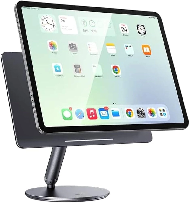 BENKS Magnétique iPad Support,Support iPad Rotatif 360°,Support de Tablette Portable Pliable,Support de Table Rotatif en Aluminium Réglable à 360°pour iPad Pro 12.9’’ 6th/5th/4th/3rd Gen