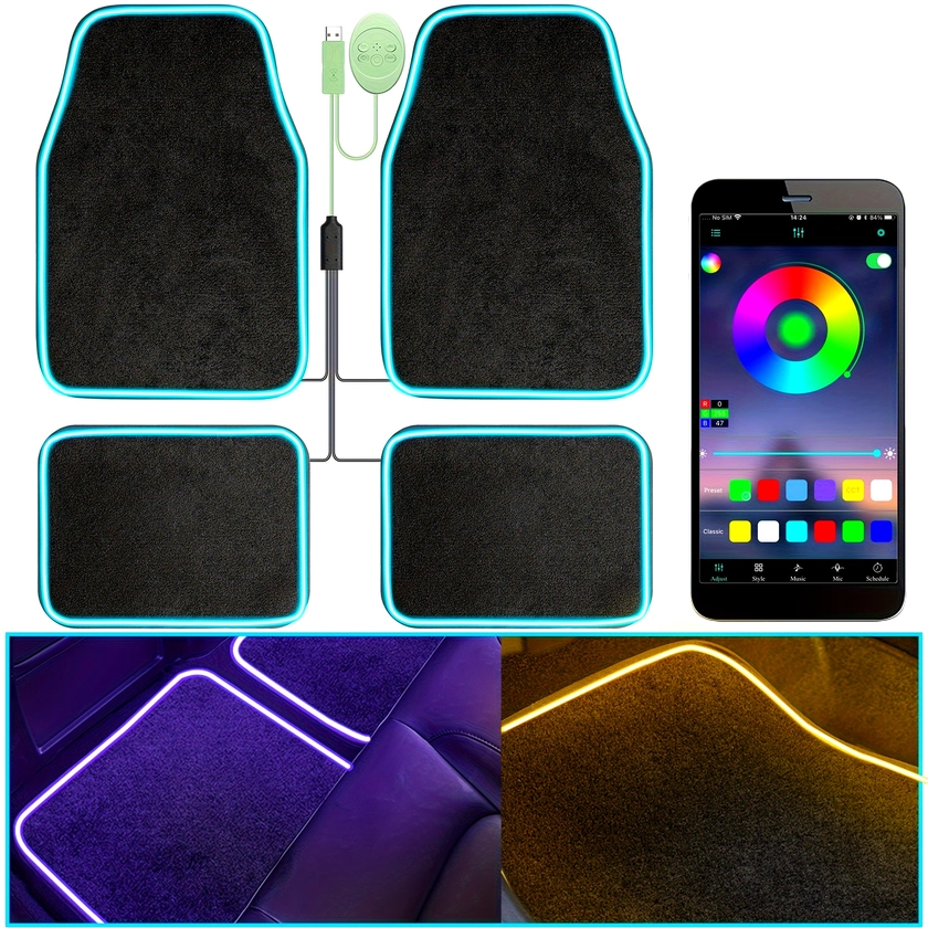 Car Floor Mats Led Strip Universal Fit - Temu