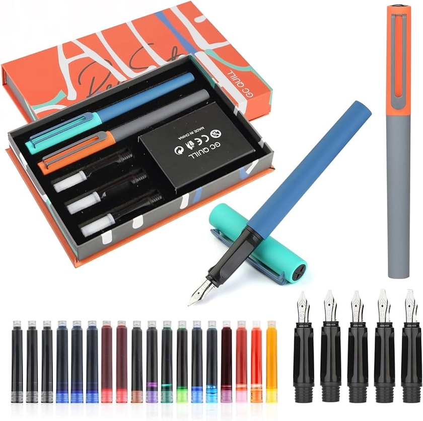 Amazon.com : GC QUILL Calligraphy Fountain Pen Set - 5 Different Nibs and 18 Ink Cartridges, Calligraphy Set for Beginners - MU-20 : Arts, Crafts & Sewing