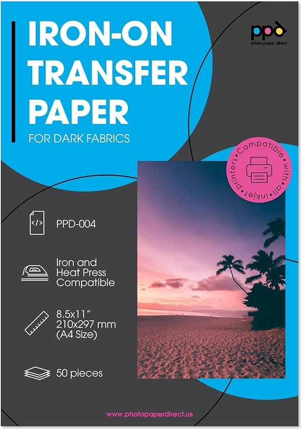 PPD 50xA4 Inkjet Premium Transferpapier für dunkles Textil, Bügeleisen und Transferpresse PPD-4-50 : Amazon.de: Küche, Haushalt & Wohnen
