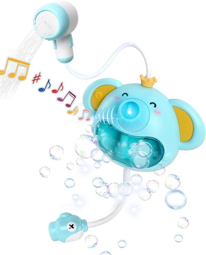 KIYTARBOO Jouet de Bain pour bébé Jouet de Bain Machine à Bulles avec Musique Pommeau de Douche Baignoire à Jet d'eau Automatique Éléphant Bubble Maker Jouet de Bain pour bébé à partir de 18 Mois