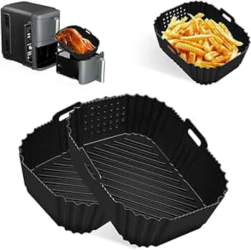 2PCS Silicone Air Fryer Liners for Ninja Double Stack XL 9.5L Air Fryer SL400UK,Food Grade Ninja Double Stack Air Fryer Liners Accessories,Side Opening Hole Ninja SL400UK Air Fryer Silicone Liners