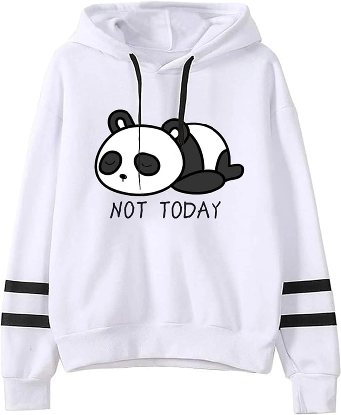 Apvirdy Teen Girls Hoodies Cute Panda Not Today Hooded Sweatshirt Womens Long Sleeve Graphic Pullover Tops