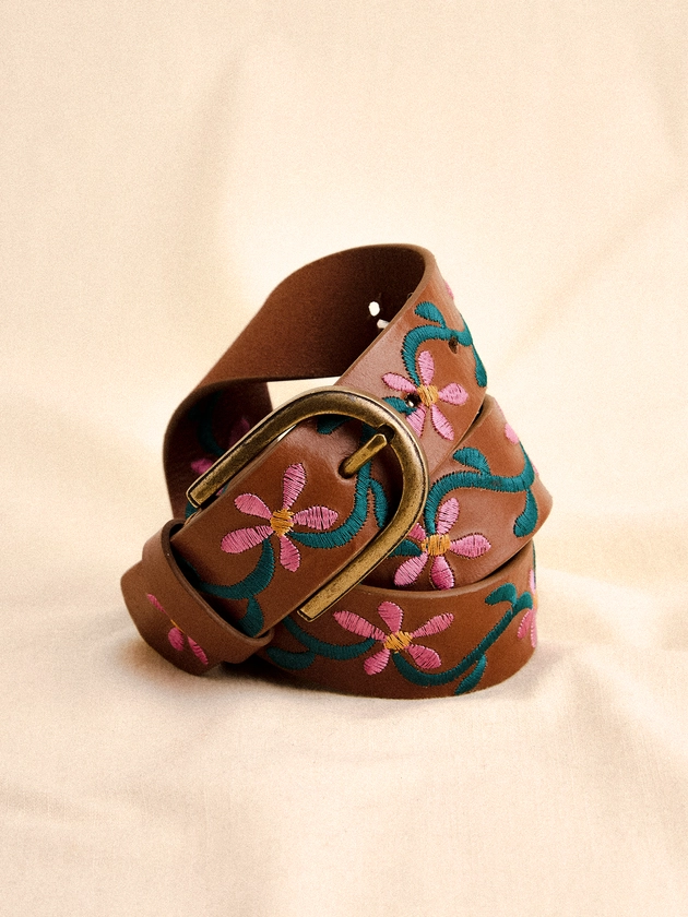 Floral Embroidered Leather Belt | Apricot Clothing