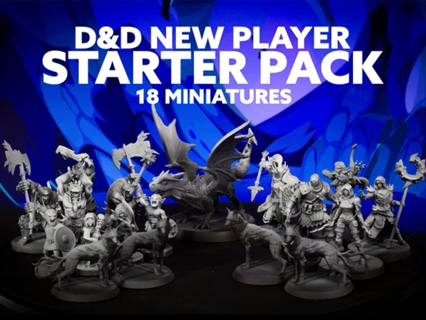 DnD New Player Essential Pack - 18 Miniatures - Primed and Ready to Paint - Dungeons and Dragons - Pathfinder - TTRPG - Role Playing Game