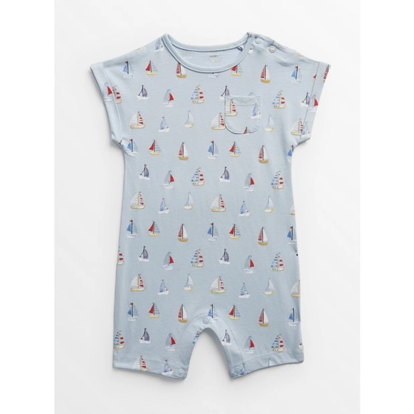 Buy Blue Boat Print Short Sleeve Romper 9-12 months | Outfits and sets | Tu