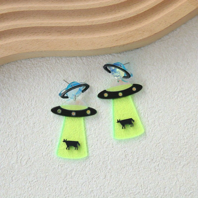 Ufo Cute Animal Acrylic Cow Earrings Funny - Temu