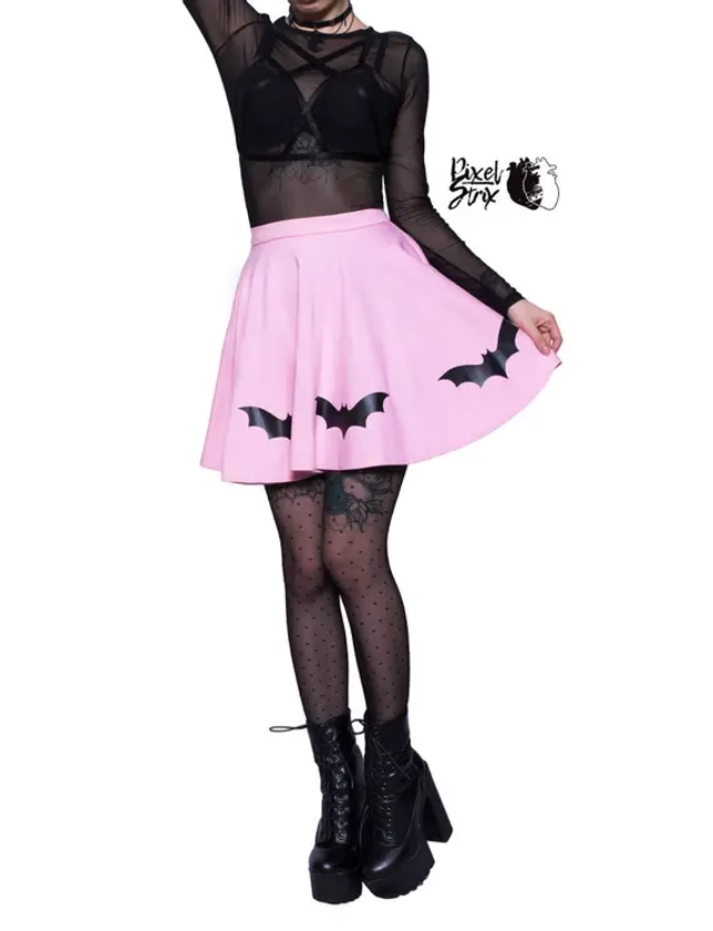 Pastel goth pink skirt with bats - goth gothic grunge harajuku