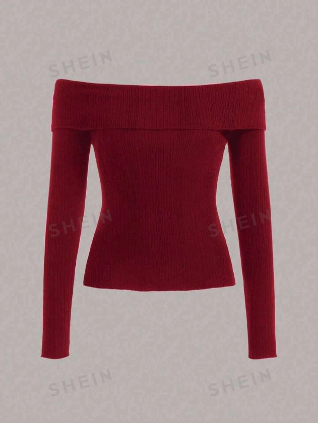 SHEIN EZwear Pullover Off Shoulder Sweater | SHEIN USA