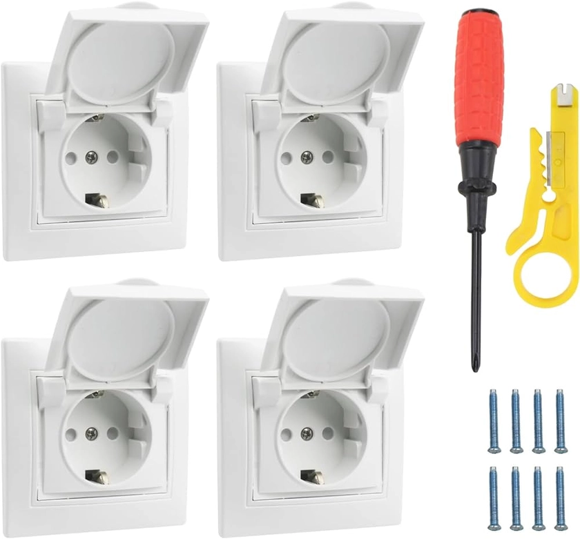 Lot de 4 prises encastrées IP20 avec couvercle rabattable avec cadre 16 A 250 V : Amazon.fr: Bricolage