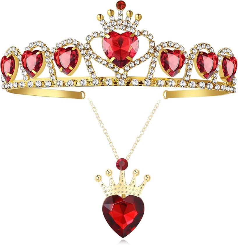 LCPUD Evie Red Heart Crown and Necklace, Queen of Hearts Crown Descendants 3 Crown Jewelry Set, Gold Tiara Eive Costume Fan Jewelry Gift for Girls Teen Halloween : Amazon.co.uk: Toys & Games