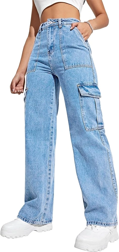 Women's Cargo Pants High Waisted Baggy Cargo Jeans Straight Leg Y2K Streetwear Trousers 6 Pockets for Women Teen Girl.