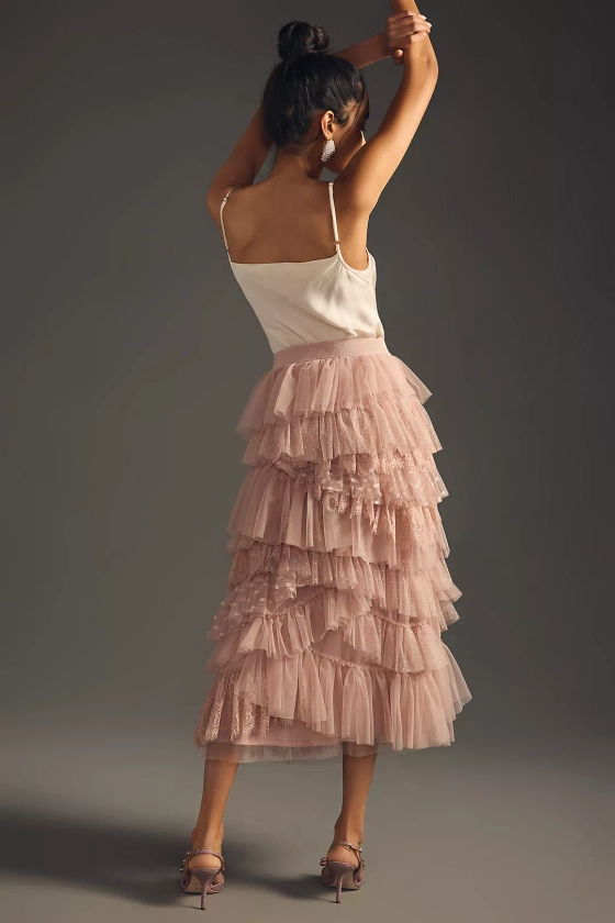 By Anthropologie Ruffled Tulle Midi Skirt