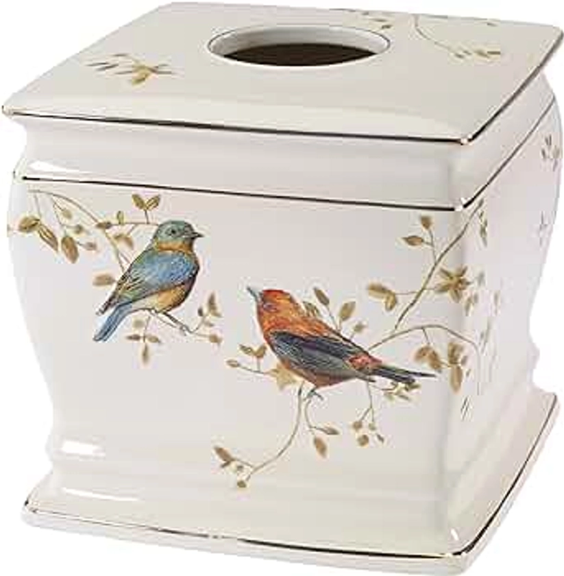 Avanti Linens - Tissue Box Cover, Decorative Bathroom Accessories, Nature Inspired Home Decor (Gilded Birds Collection)