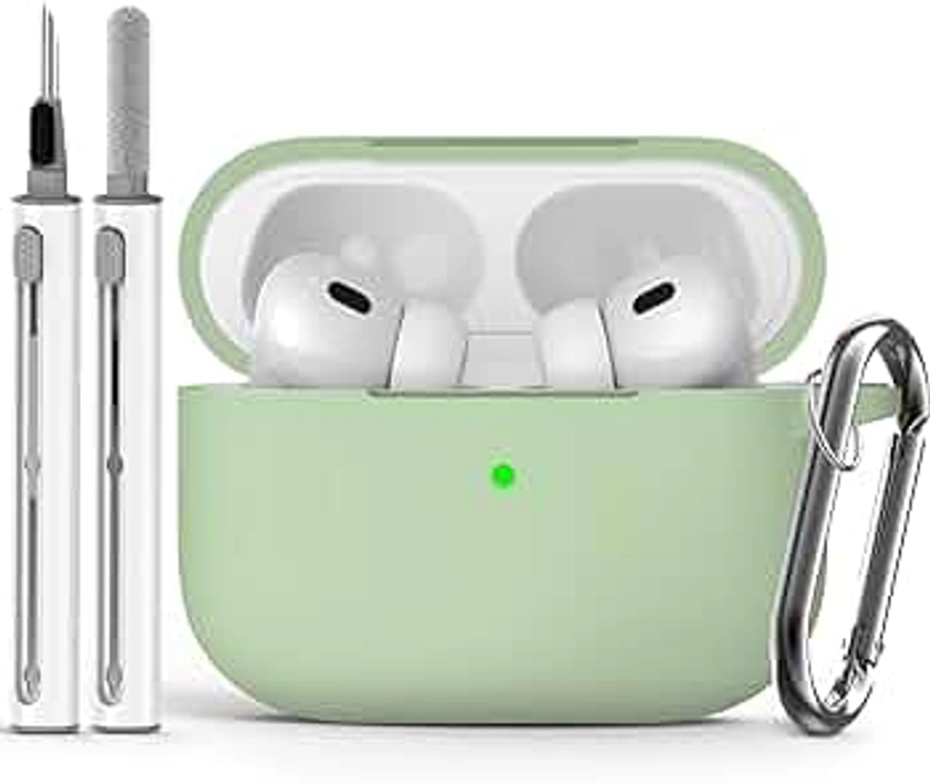 AirPods Pro Case Cover with Cleaner Kit,Soft Silicone Protective Case for Apple AirPod Pro 2nd/1st Generation Case for Women Men,AirPod Pro 2/Pro Case Accessories with Keychain-Pastel Green