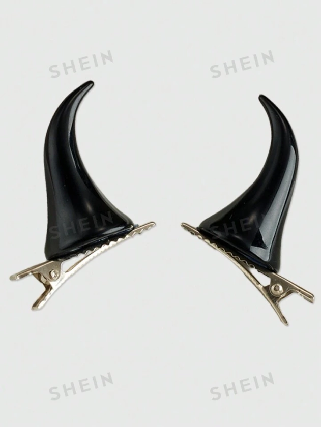 ROMWE Goth 1pair Halloween Black Devil Horn Hair Clips, Ideal For Stage Decoration, Festivals And Parties | SHEIN UK