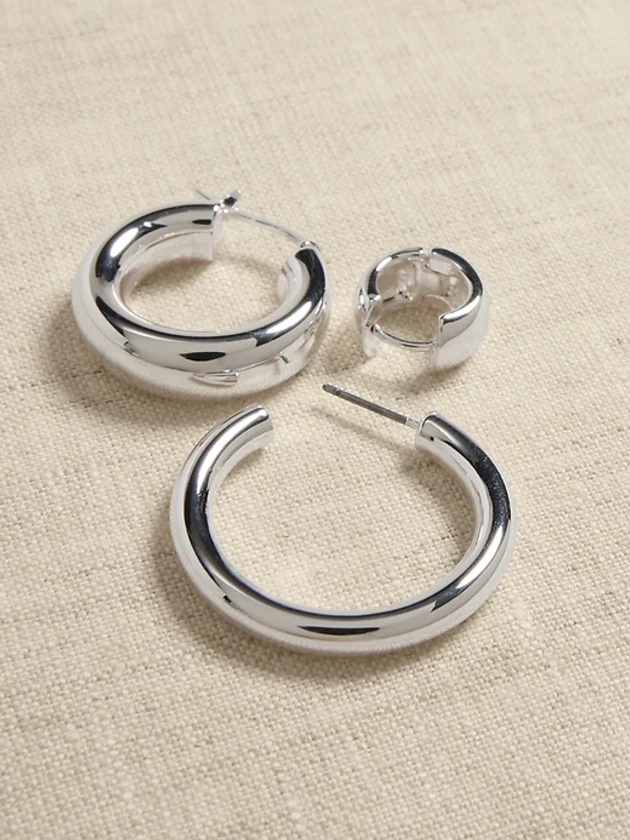 Silver Hoop Earrings Set