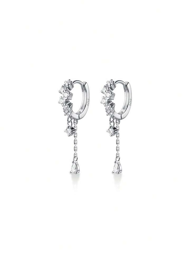 1pair Delicate S925 Sterling Silver & Zirconia Tassel Drop Earrings Suitable For Women's Daily Wear
