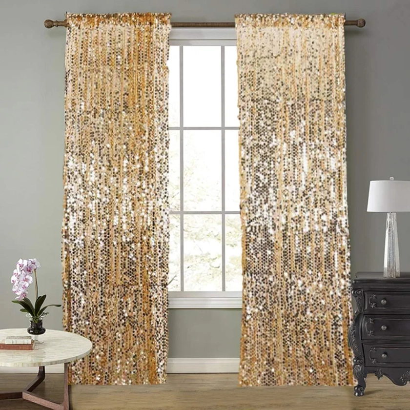 Gold Big Payatte Sequin 18MM Sequin Backdrop Drapes Curtains Panels,Fashion 9FTx9FT Backdrop for Thanksgiving Christmas Home Party Decoration Supplies