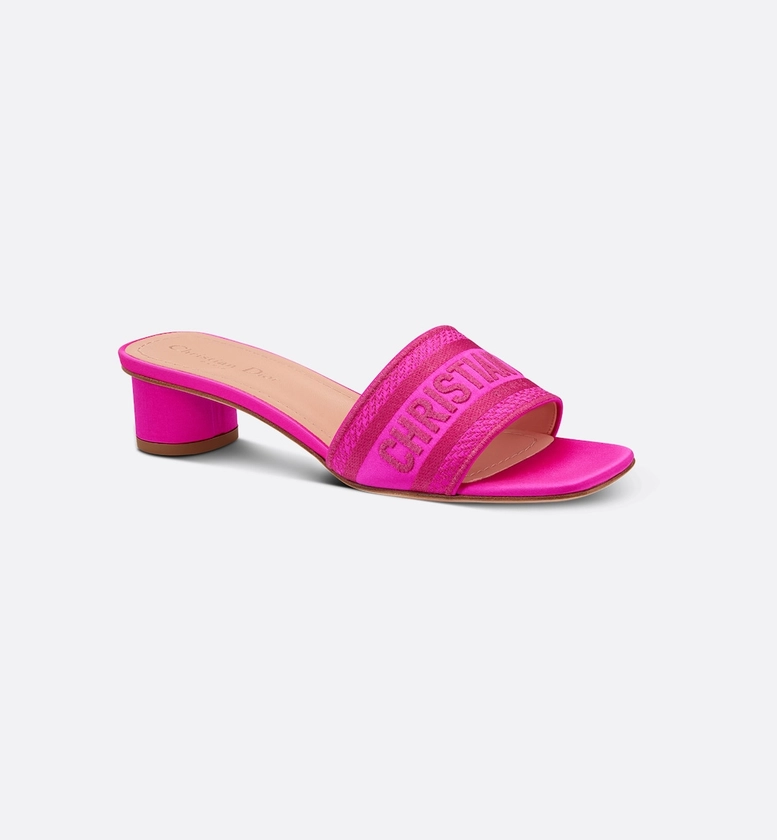 Dway Heeled Slide Rani Pink Embroidered Satin and Cotton | DIOR