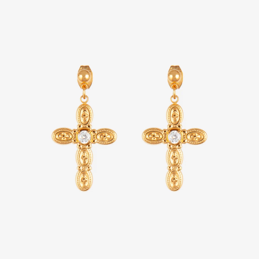 Boucles d'oreilles croix strass