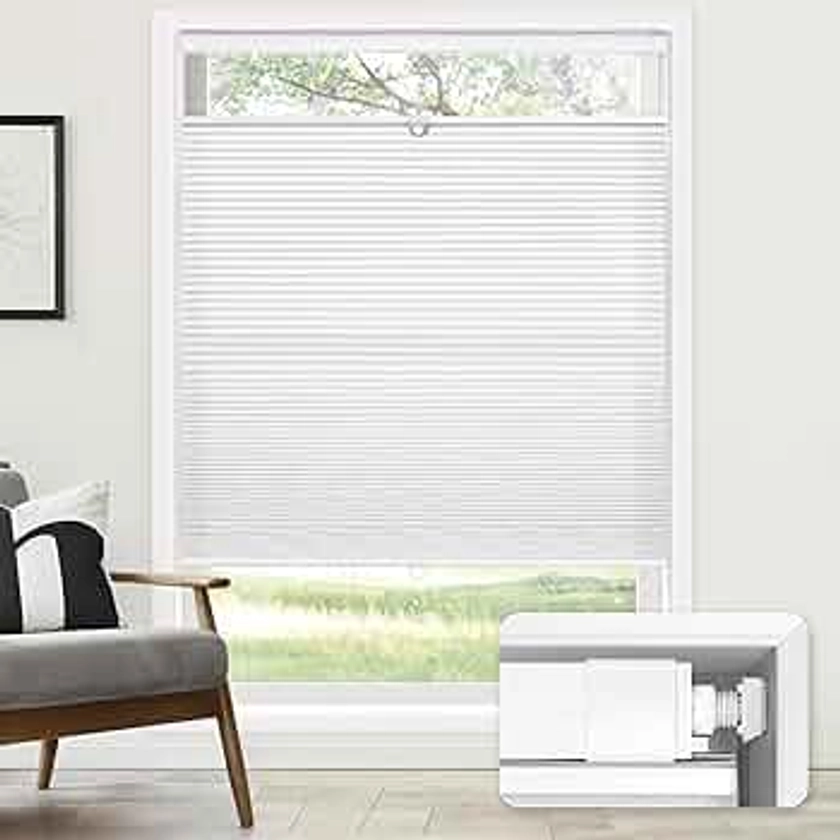 LazBlinds No Tools No Drill Cordless Cellular Shades, Top Down Bottom Up (TDBU) Honeycomb Shades for Home, Light Filtering Thermal Insulation Blinds for Windows, 21" W x 48" H, White