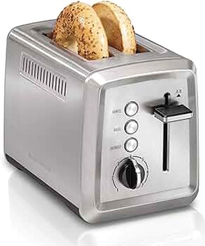 Hamilton Beach 2 Slice Toaster with Extra-Wide Slots, Bagel Setting, Toast Boost, Slide-Out Crumb Tray, Auto-Shutoff & Cancel Button, Defrost Function, Stainless Steel (22794)