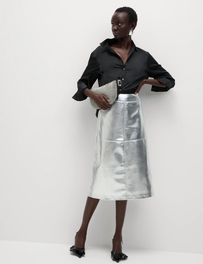 Leather Look Metallic Midi A-Line Skirt | M&S Collection | M&S